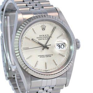 ROLEX DATEJUST UNISEX WATCH SILVER TAPESTRY INDEX DIAL FLUTED JUBILEE 16234